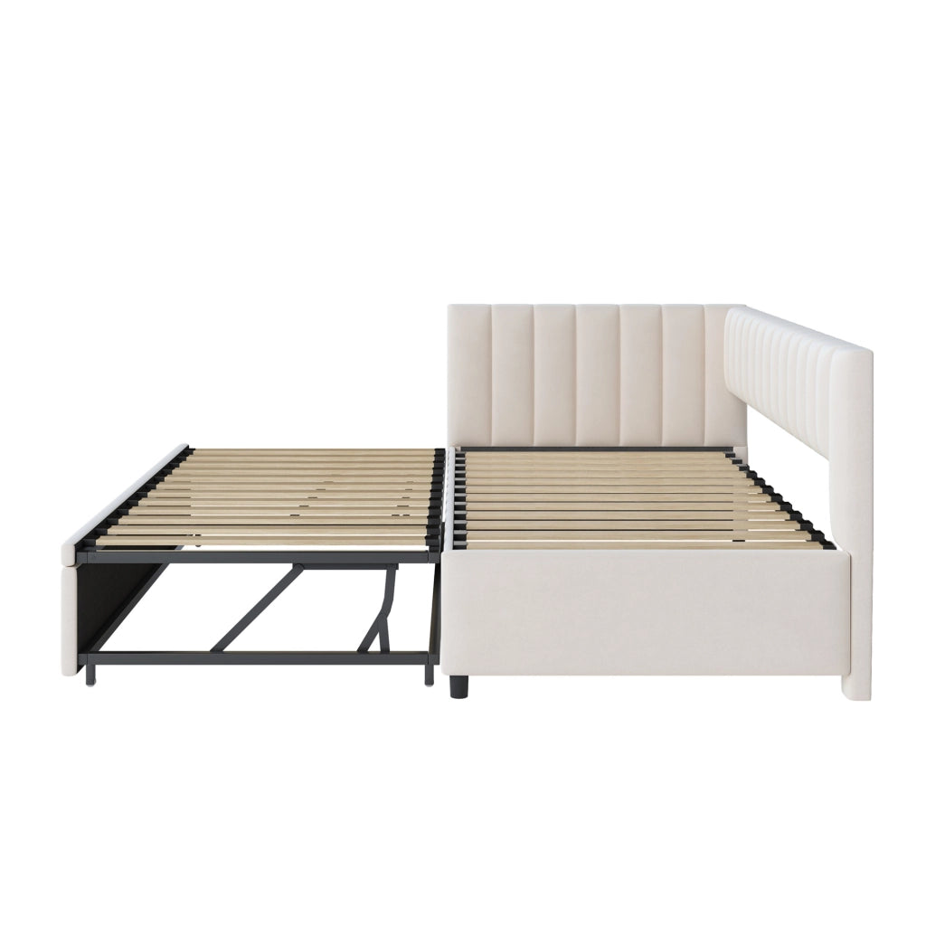 Divano letto 90x200 cm multifunzionale estraibile in velluto beige
