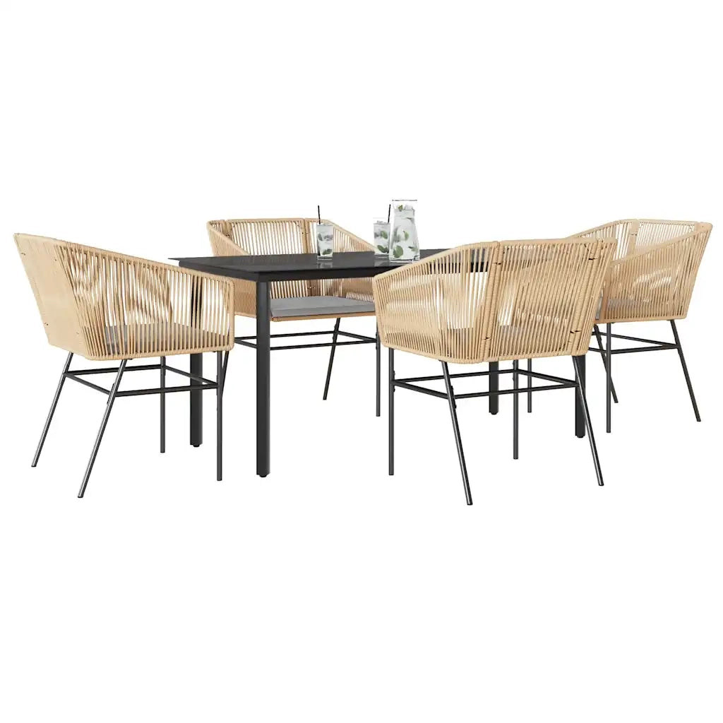 Set da Pranzo da Giardino 5pz con Cuscini Polyrattan Vetro 3334621