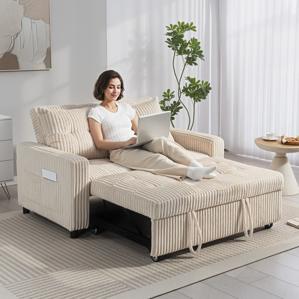 Divano letto 2 posti ¨C zephmum ¨C tessuto crema 157x190 cm
