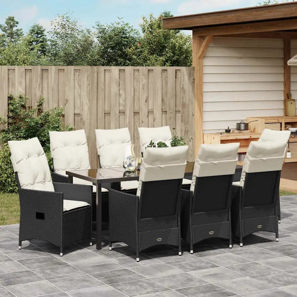 Set da Pranzo per Giardino con cuscino 9 pcs Nero polyrattan 3379540