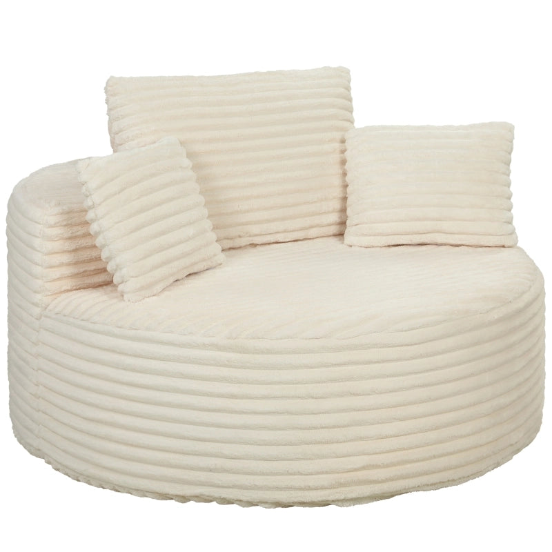 Fauteuil in tessuto a coste con seduta extra ampia e profonda senza telaio e 4 cuscini, crema 250 kg
