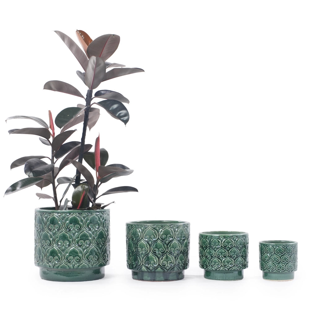 Fioriera a più livelli set 4 pezzi in ceramica smaltata verde lucida con foro di drenaggio per interno e giardino