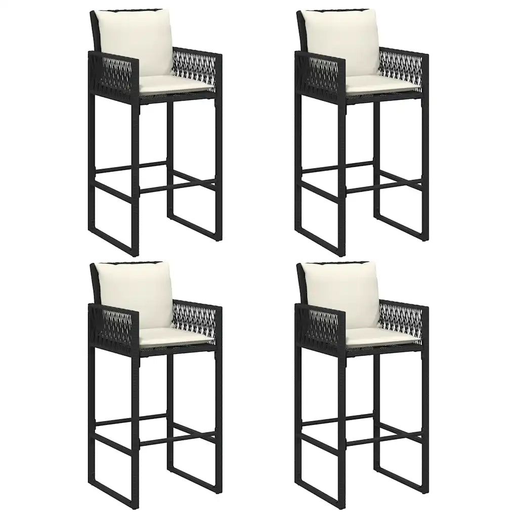 Set Bar da Giardino 5 pz con Cuscini Nero in Polyrattan Acacia 3328899