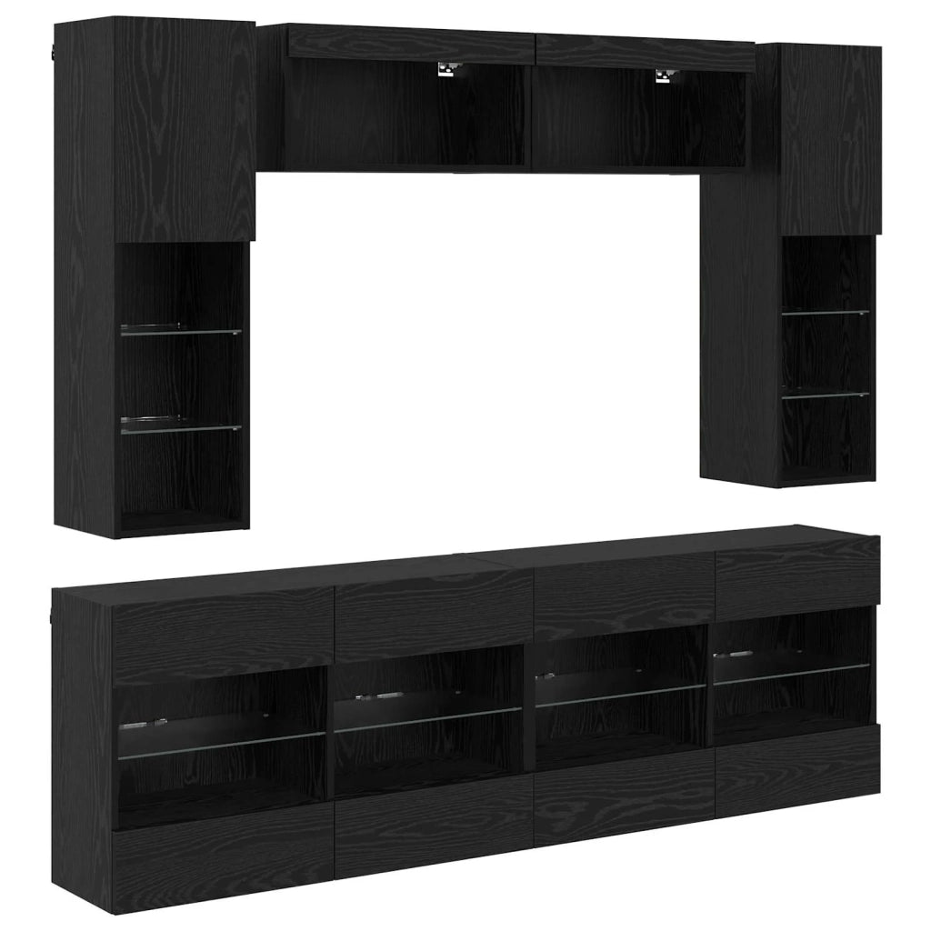 Set di Mobiletto da TV a Parete con led 6 pcs Rovere Nero 3402997