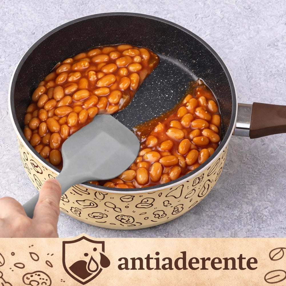 Set 3 Casseruole con 1 Coperchio Vetro e Manico Soft Touch Pentole 16-18-20 cm Beige