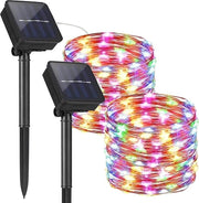 Fili di luce alimentati da energia solare per esterni - 10 m - 100 led - impermeabili - decorazione di Natale - feste - matrimoni - terrazza - camera da letto - 2 pezzi.