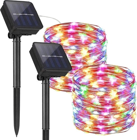 Fili di luce alimentati da energia solare per esterni - 10 m - 100 led - impermeabili - decorazione di Natale - feste - matrimoni - terrazza - camera da letto - 2 pezzi.