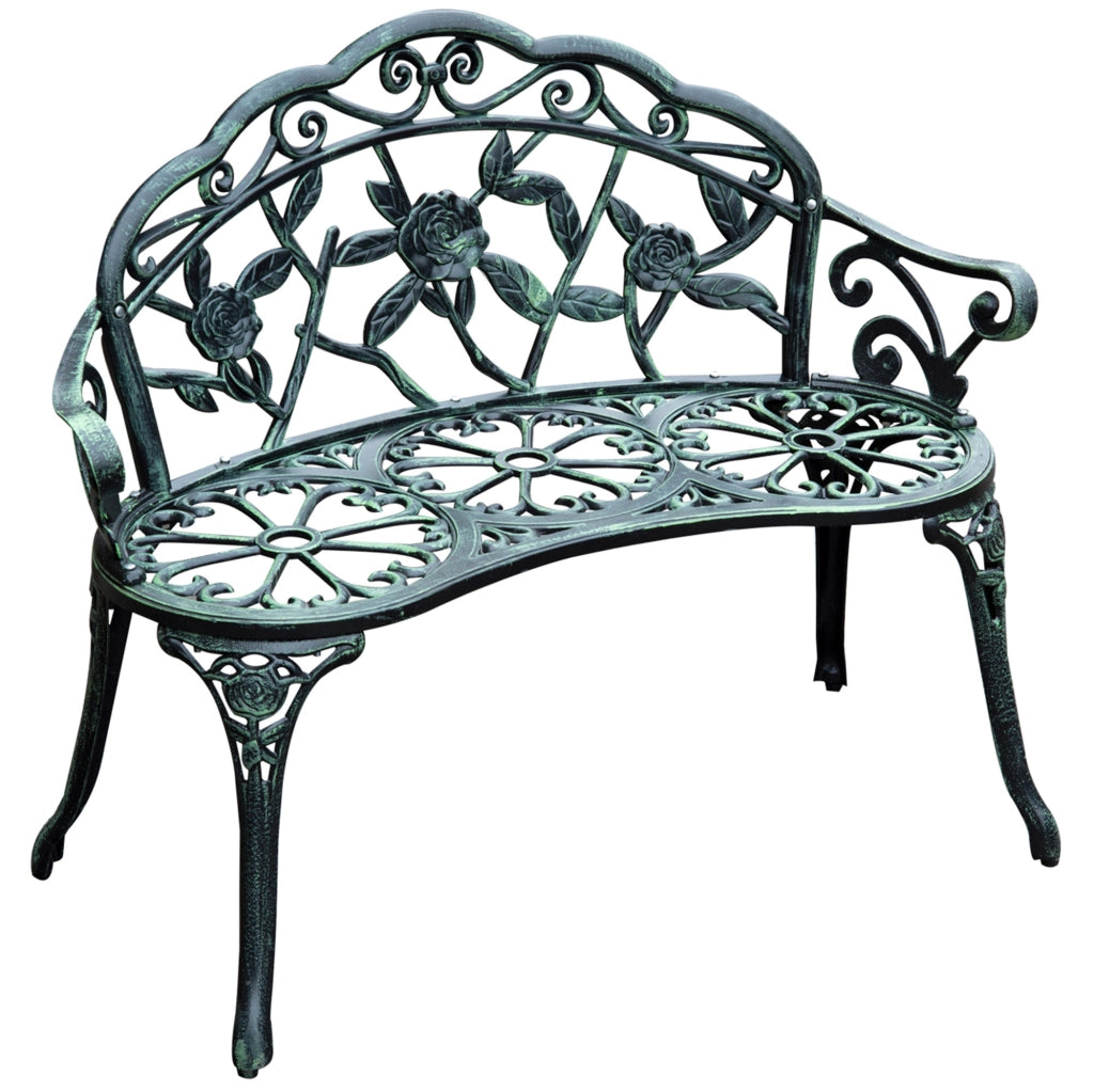 Panca da giardino ULEVR 2 posti 100x54x78 cm in alluminio pressofuso e ghisa, verde antico