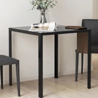 Tavolo da pranzo per 4 persone, con piano in vetro temperato e piedi in acciaio, 75x75x75 cm, nero