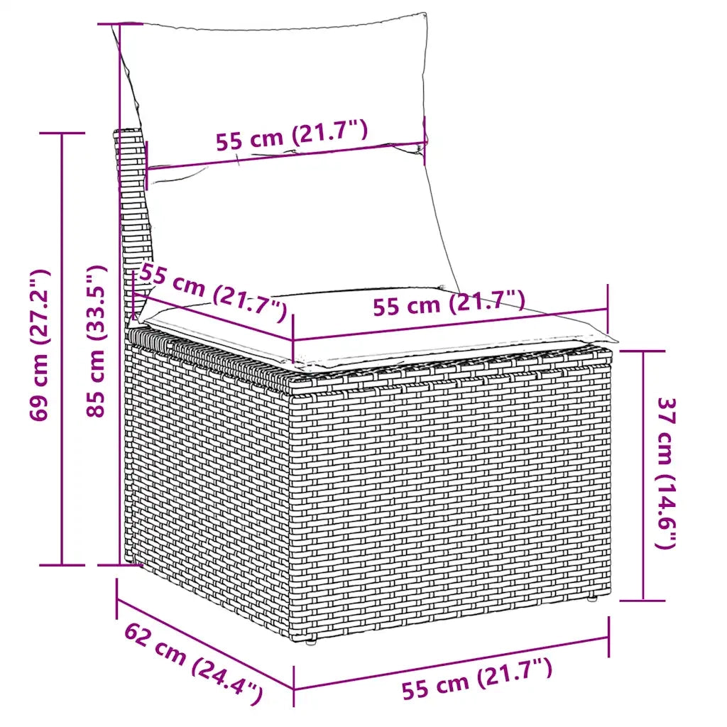 Sedia da Giardino Senza Braccioli con Cuscini Nera Polyrattan CFW5894634
