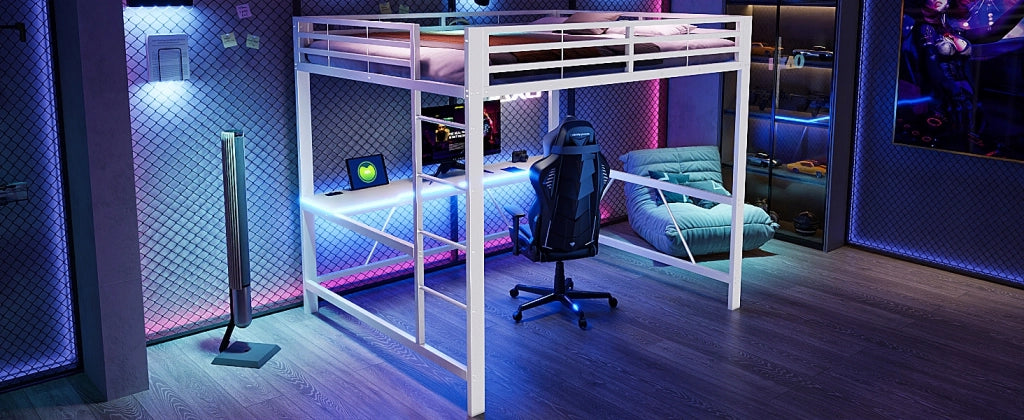 Letto gaming con scrivania LED - Xylo - 160x200 - metallo