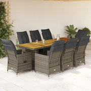 Set Bistrò da Giardino 9 pz con Cuscini in Polyrattan Grigio 3277259