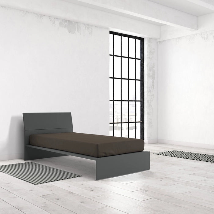 Lenzuolo Sotto con Angoli ed Elastico Tinta Unita Marrone 1 Piazza e Mezzo