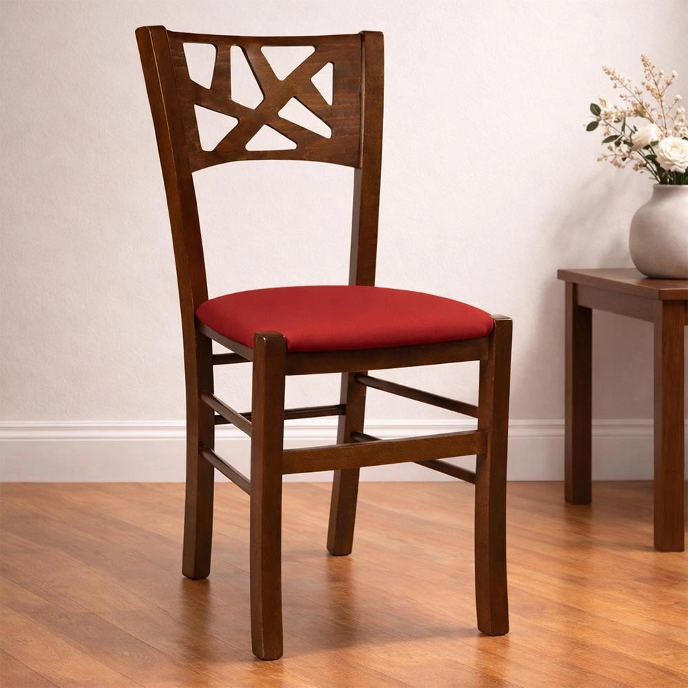 Sedie sala pranzo Sissy in legno noce scuro con seduta imbottita rossa set da 2