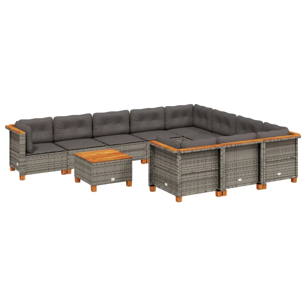 Set Divani da Giardino 11 pz con Cuscini in Polyrattan Grigio