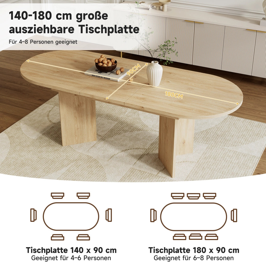 Tavolo allungabile con piano spesso 18 mm e angoli arrotondati, stile moderno, per sala da pranzo, in MDF, rovere