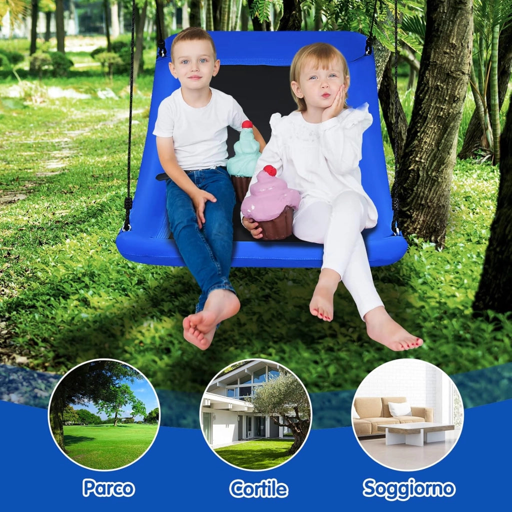 Altalena a Nido per Bambini Giardino, Con Telaio in Metallo, Regolabile in Altezza, Sedia Sospesa per Adulti Bambini, per Cortile Parco Giardino, Portata 150 kg (Blu)
