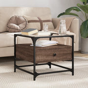 Tavolino Salotto con Ante in Vetro-Tavolino da soggiorno-Tavolo Rovere Marrone 50x50x45 cm
