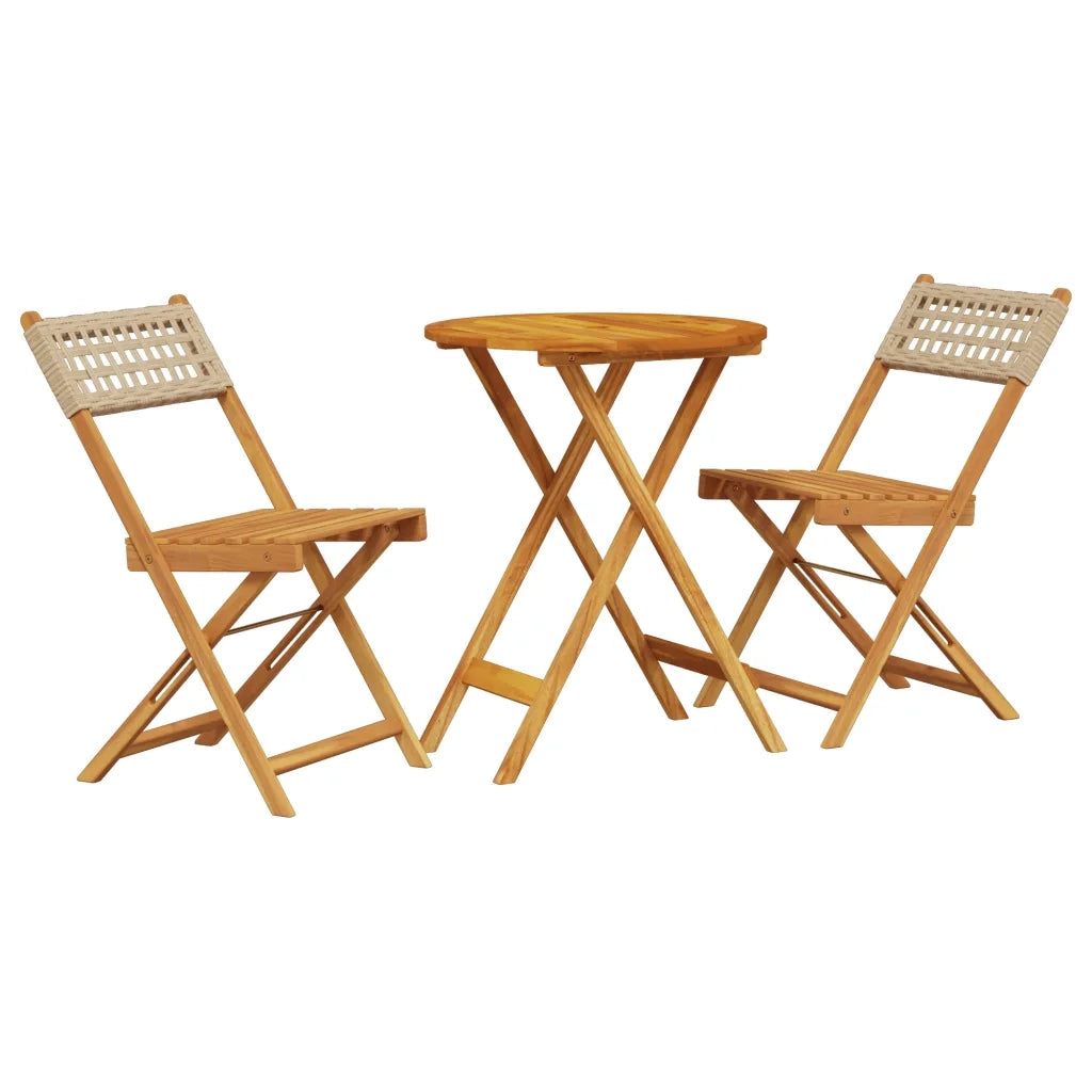 Set da Bistrot 3 pz Beige in Polyrattan e Legno Massello 3281744
