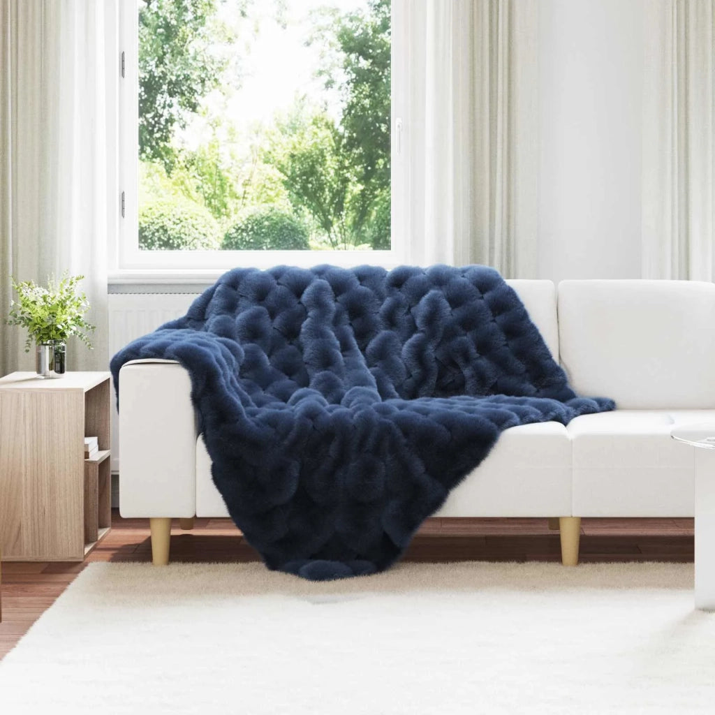 Coperta antiscivolo in finta di coniglio Olite 4 pcs Blu Marino