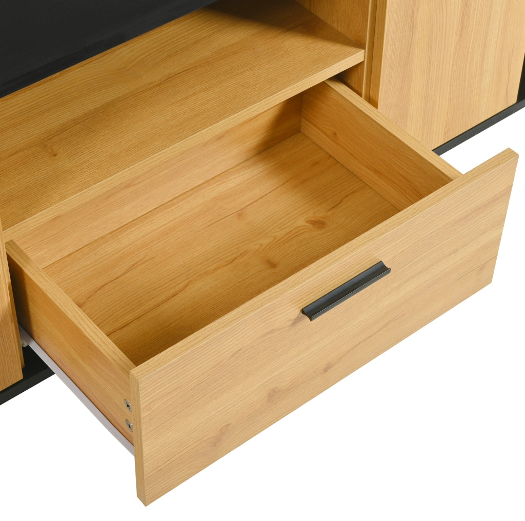 Mobile TV 180x37x45 cm; 16 luci LED con app Bluetooth; 3 ante e cassetto; MDF nero