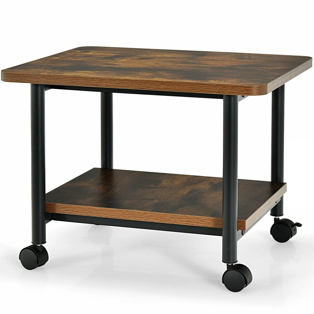Tavolino in legno multifunzione con ruote girevoli-Mobiletto carrello con 2 ripiani 49x40x37cm Naturale