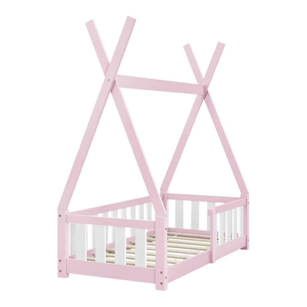Letto a Capanna Helsingborg con Sponde e Materasso 70 x 140 cm Rosa [en.casa]