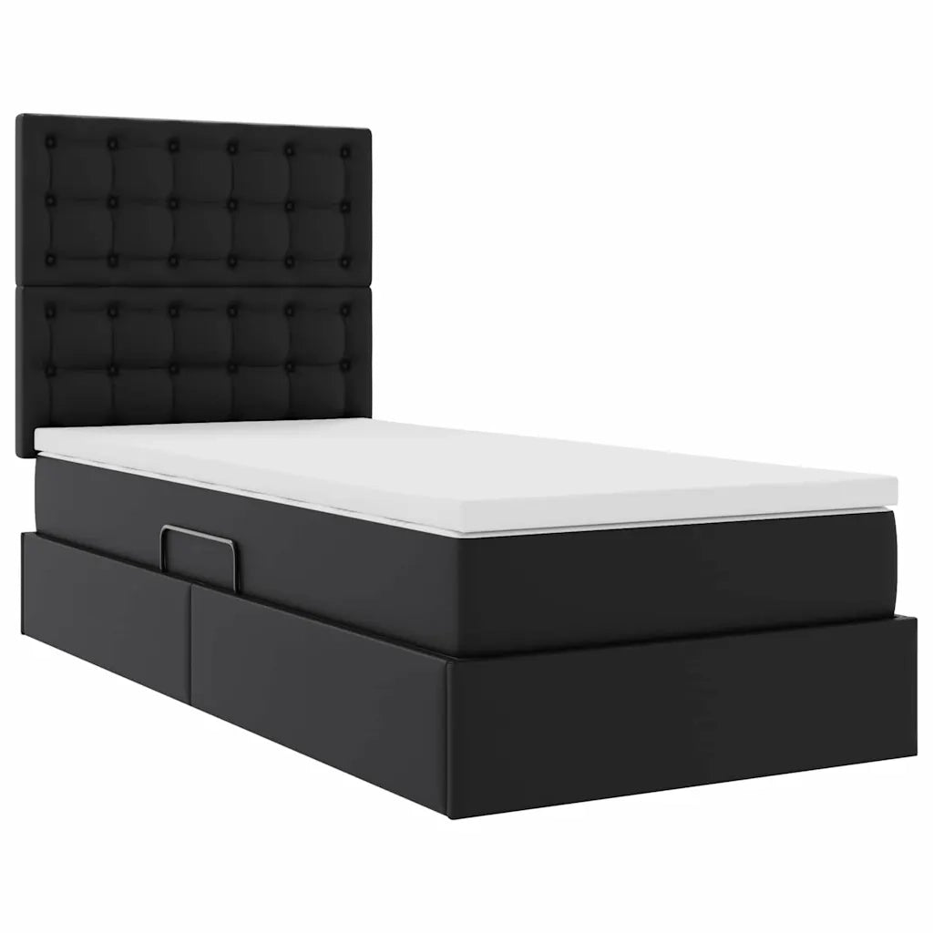 Letto con contenitore e LED Nero 100 x 200 cm Pelle Sintetica