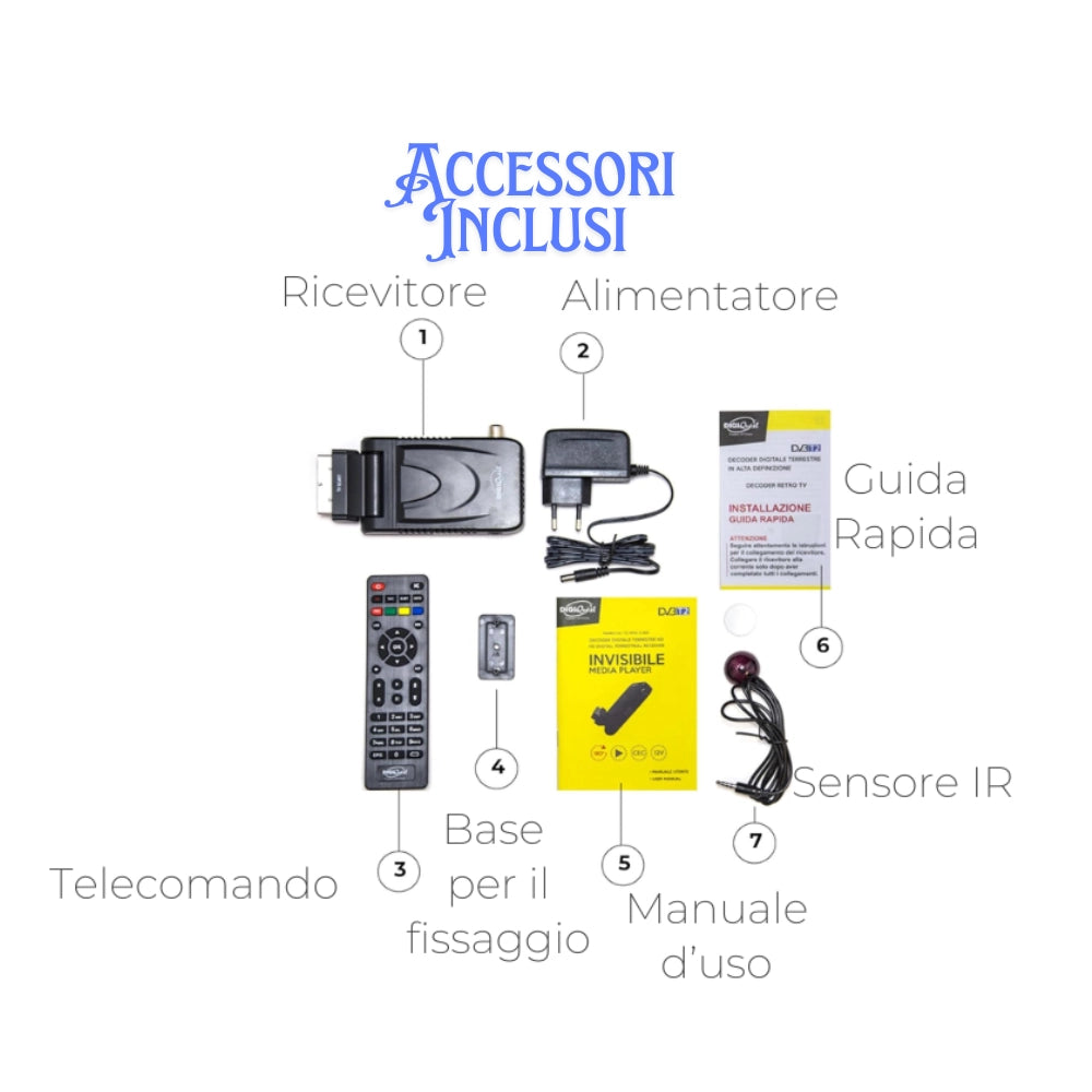 Digiquest decoder invisibile dvb-t2 full hd hdmi scart hd con telecomando nero