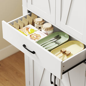 Dispensa Cucina in Stile Country 76x39,5x183,5 cm con 2 Armadietti 6 Ripiani e Cassetto in Legno Bianco