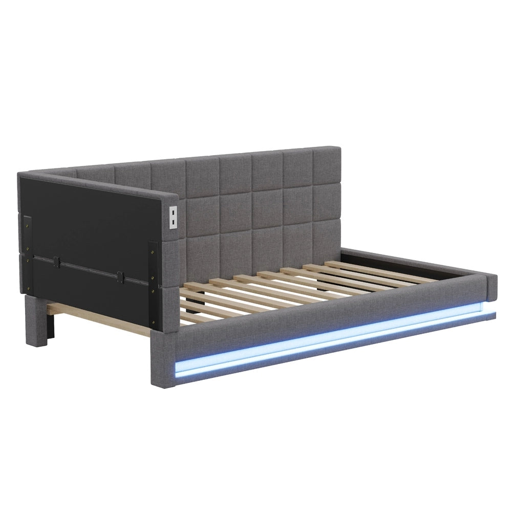 Divano letto 90x200cm - Xylo - velluto grigio, luce LED, USB, comodo