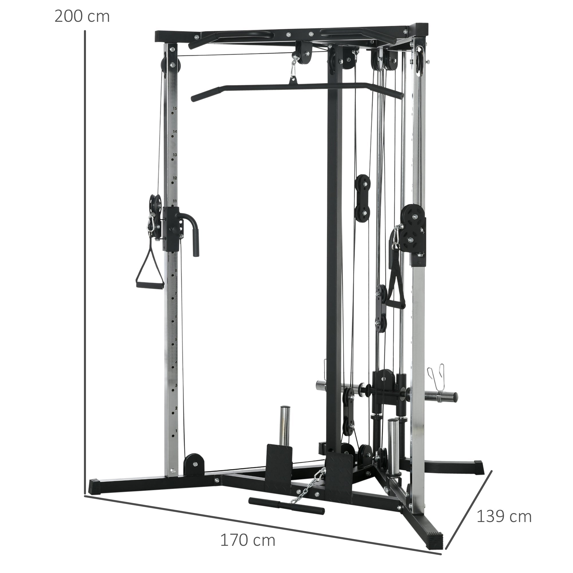 Stazione Fitness per Allenamento Totale 170x139x200 cm Power Tower in Acciaio Nero