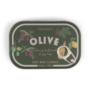 Candela in latta stampata Bistro da 127 g (4,5 oz) con motivo a olive - Fico e Oliva
