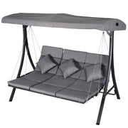 Dondolo da Giardino con Tettuccio e Cuscini ¨C zephmum ¨C Grigio, Textilene, Metallo, 198x118x168 cm
