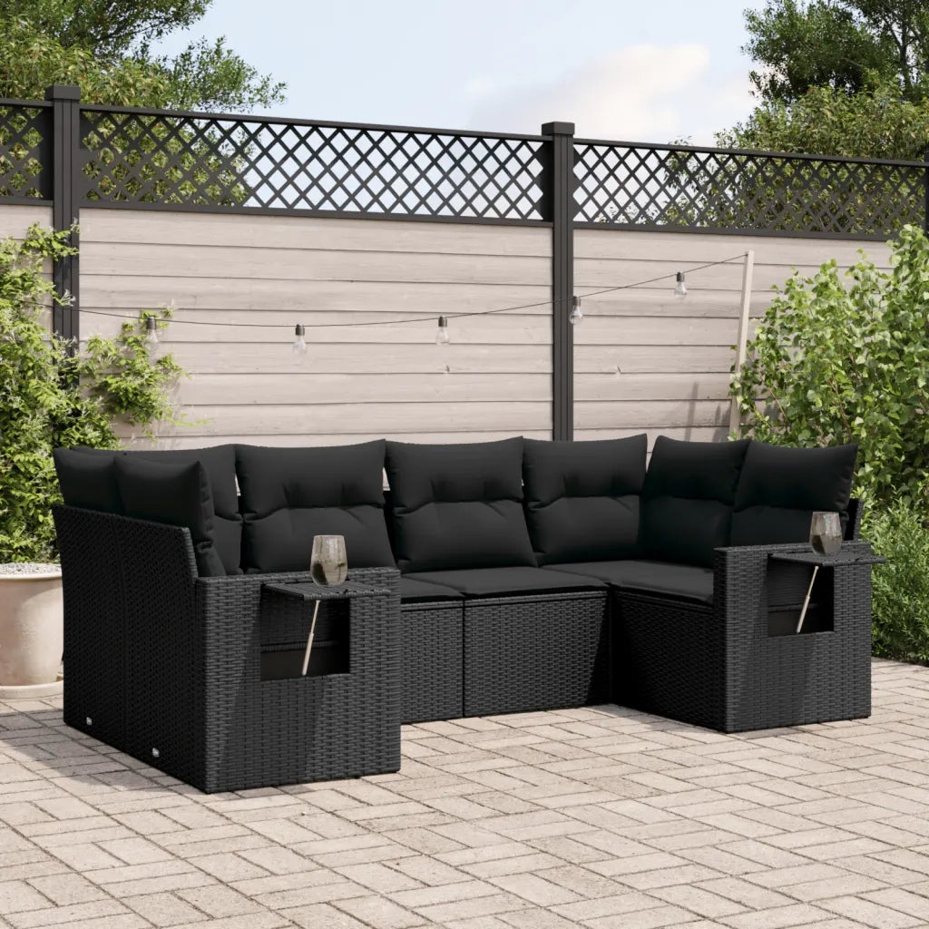 Set Divano da Giardino 6 pz con Cuscini Nero in Polyrattancod mxl 113280
