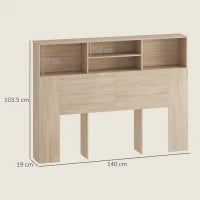 Testiera Letto con  4 scomparti aperti, 140 x 19 x 103,5 cm, Legno naturale