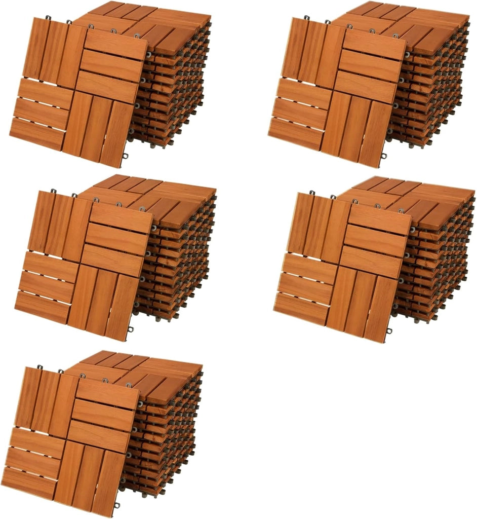 Casaria Piastrelle Legno Acacia 55pz Certificato FSC® Mattonelle 5m² ad Incastro 30x30cm Esterno Mosaico