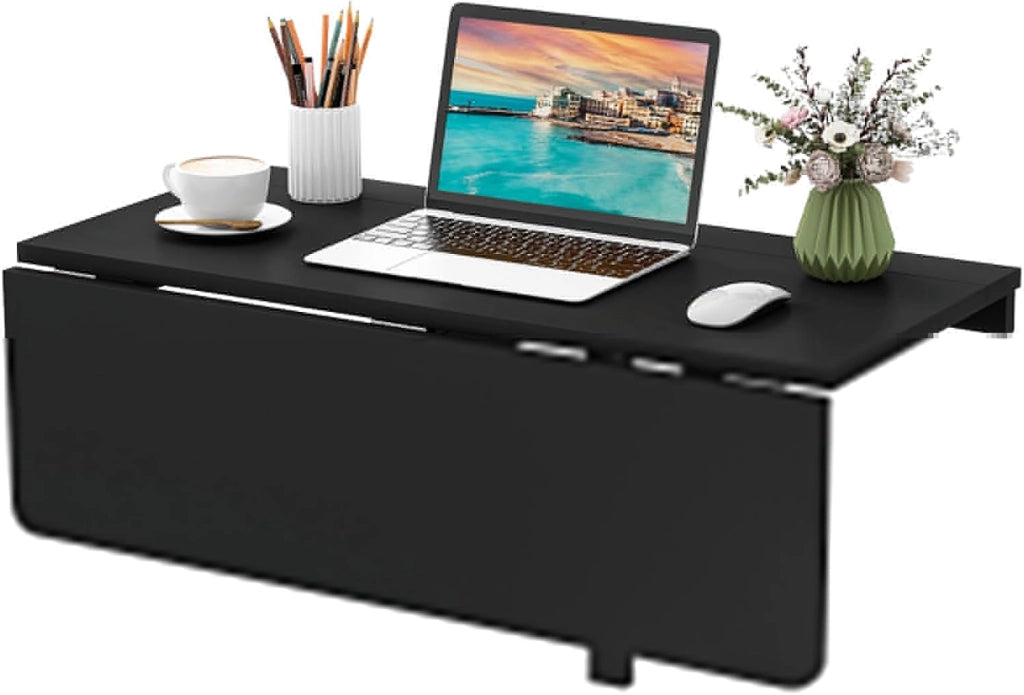 Tavolo Pieghevole a Muro, Tavolino Porta PC da Parete in Legno, Tavolo a Scomparsa Multifunzionale, Ideale per Soggiorno, Cucina e Studio, 80 x 60 x 45 cm (Nero)