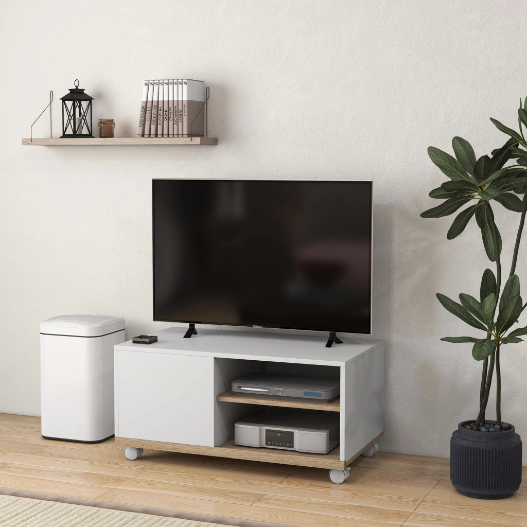 Mobile TV con Ruote e Ante ¨C Zephmum ¨C Bianco 80x45x41 cm