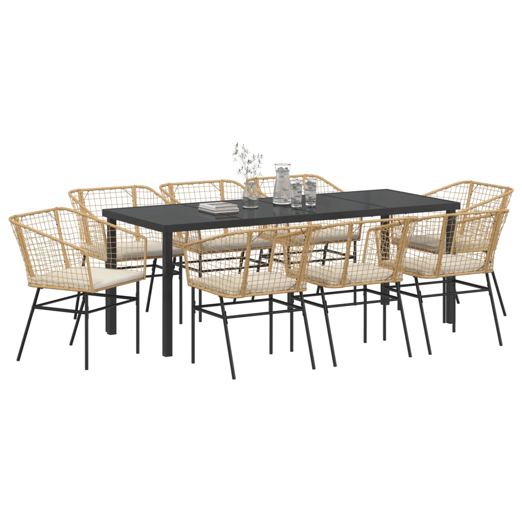 Set di 9 Sedie da Pranzo da Giardino con Cuscini Marrone Polyrattan