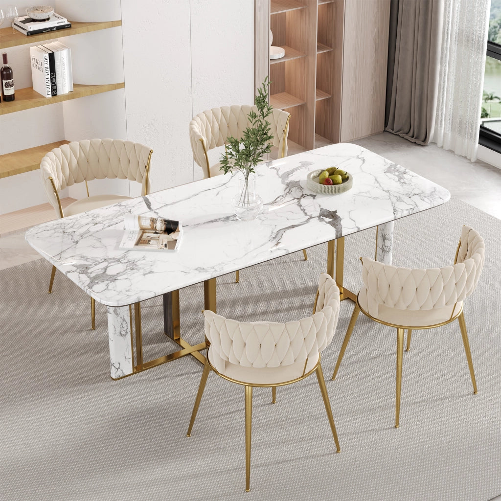 SEDIA DA PRANZO Set da 2 pezzi in velluto color avorio con gambe in metallo