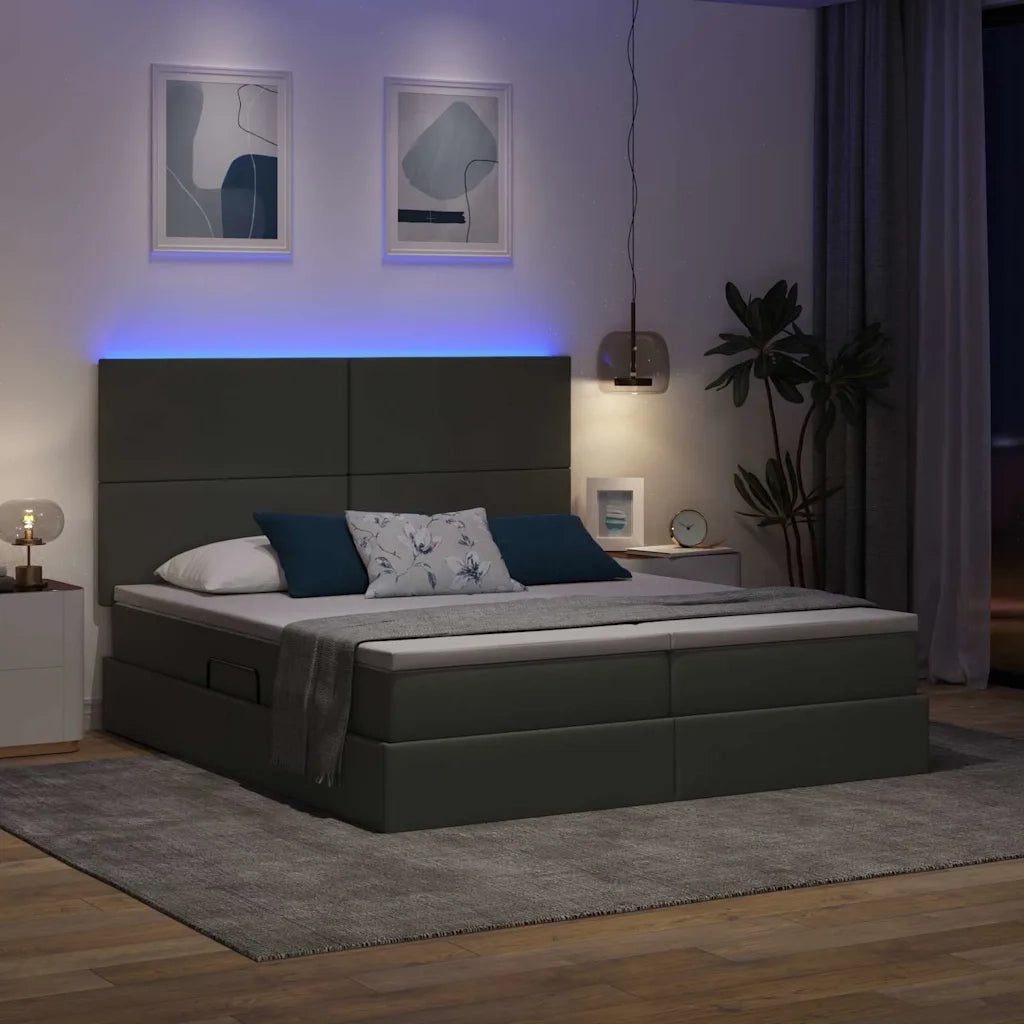 Letto con contenitore LED e materasso Grigio Scuro 200 x 200 cm