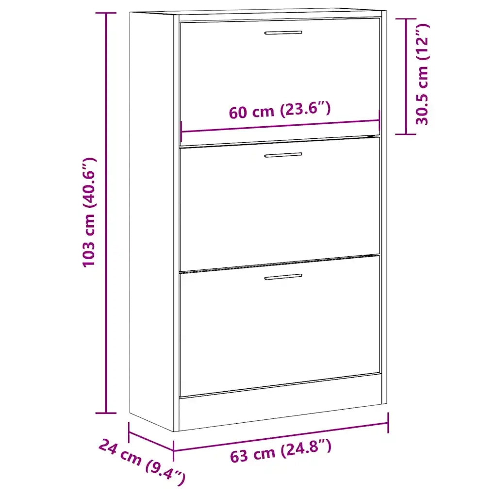 Scarpiera-Scaffale per scarpe Nera 63x24x103 cm in Legno Multistrato