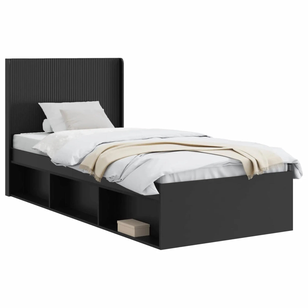 Struttura del letto con stoccaggio e testata-Giroletto con contenitore Nero 75 x 190 cm 426465