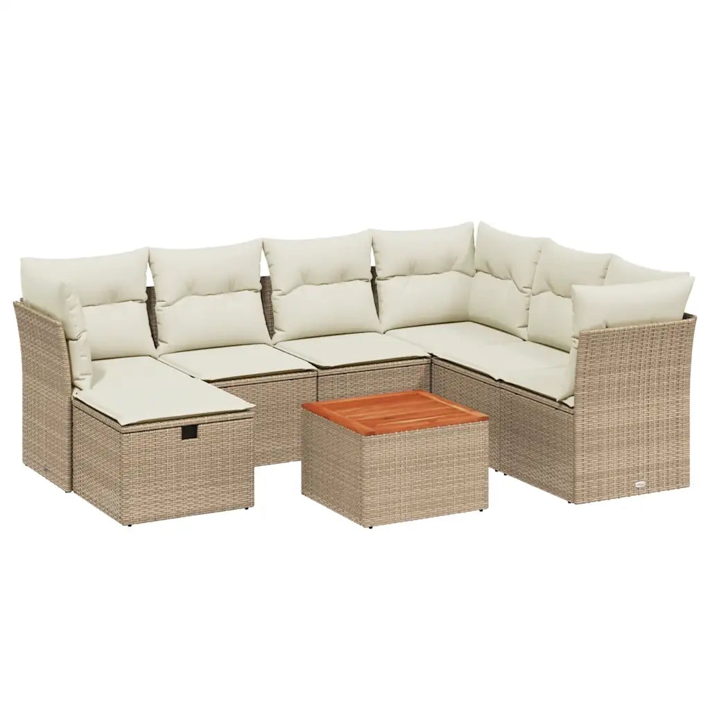 Set Divano da Giardino 8 pz con Cuscini Beige in Polyrattan 3264740