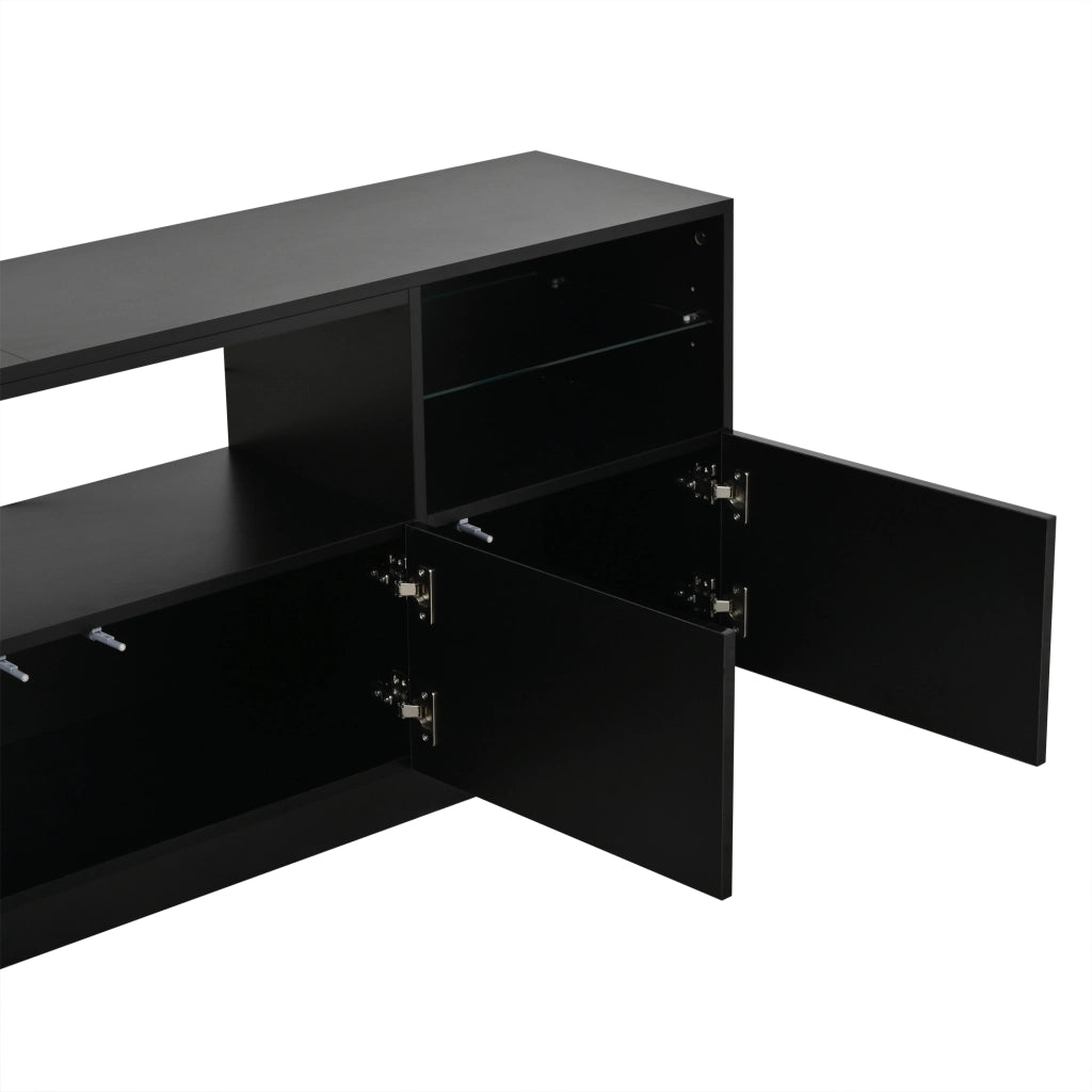 Mobile porta TV con LED, 4 ante, 8 vani e 2 ripiani in vetro temperato per soggiorno, nero, 180 × 35 × 60 cm