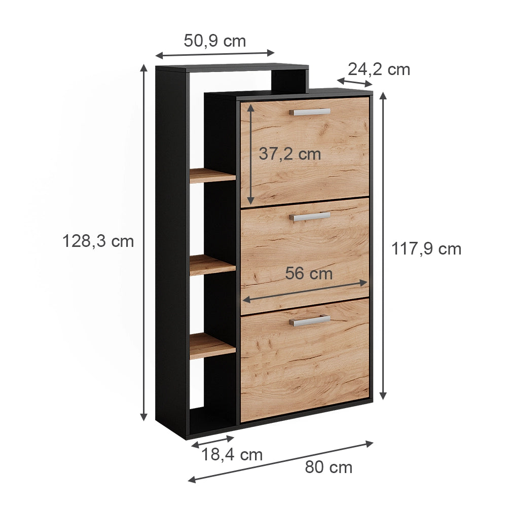 Vicco Scarpiera Quercia dorata 80 x 128.3 cm con 3 scomparti