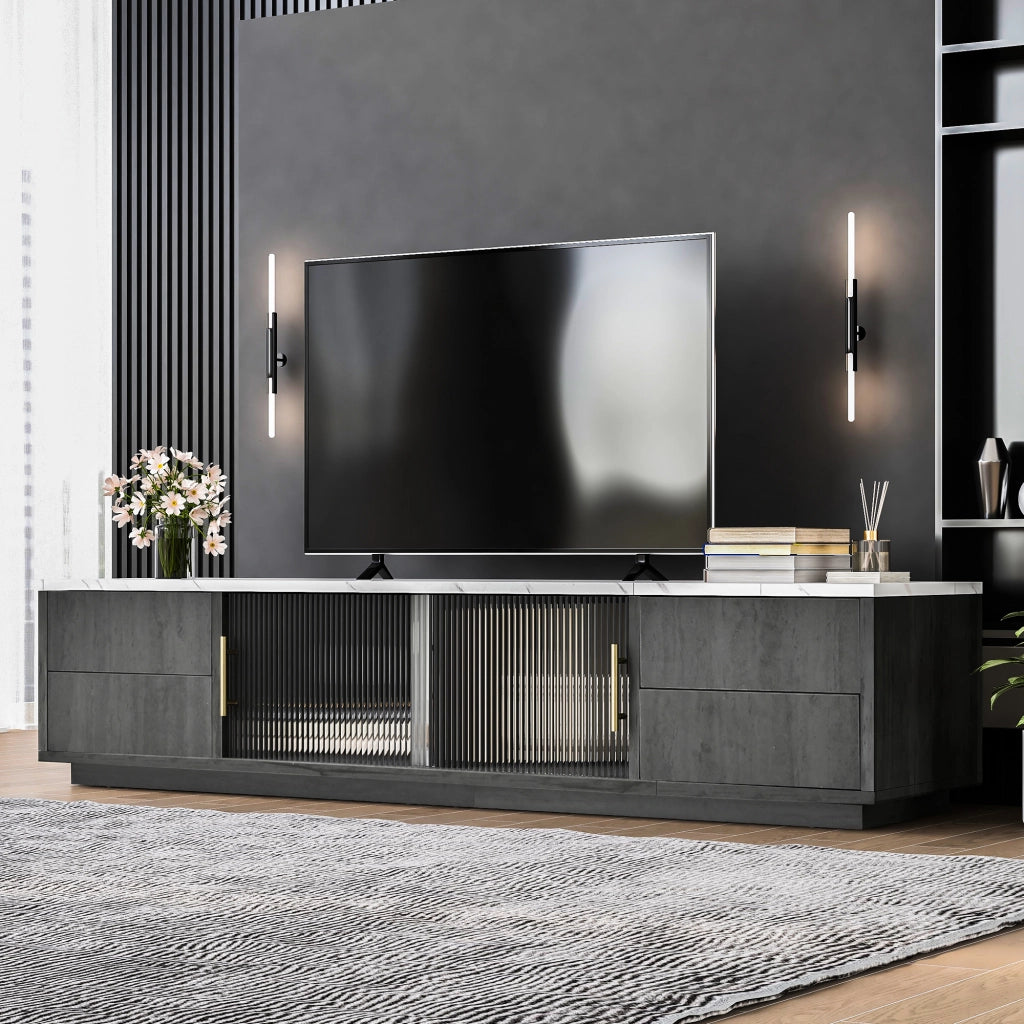 Mobile TV con Cassetti ¨C MINIMAL ¨C Grigio, Piano Effetto Marmo, 160 cm