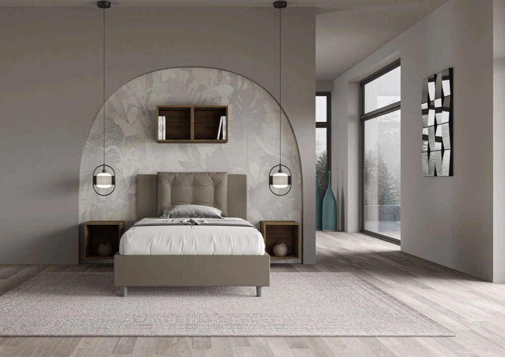Letto una piazza e mezza senza rete imbottito 120x190 similpelle bianco Annalisa