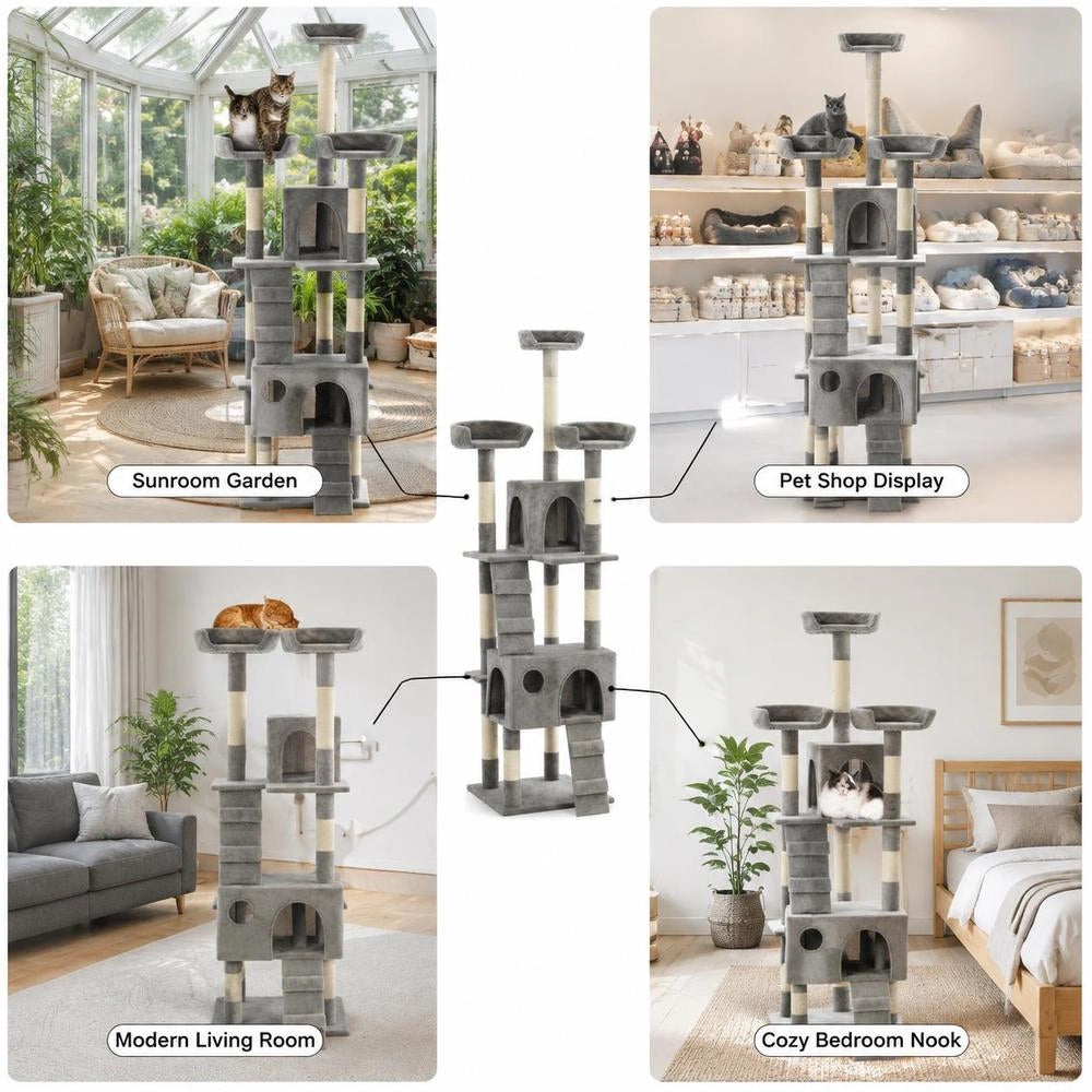 Cat Scratching Post With Sisal Scratching Columns, 170 Cm, Grey